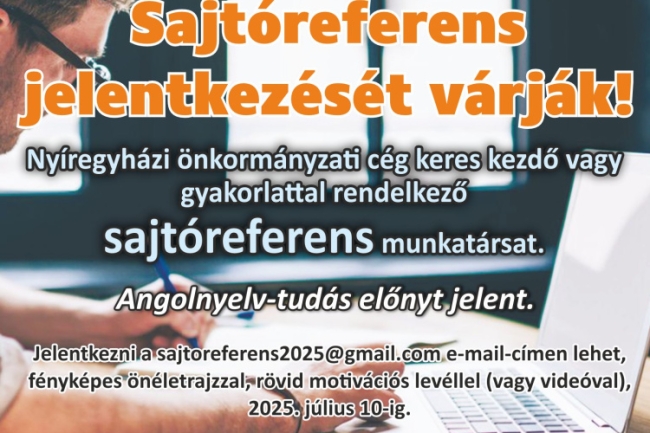 Sajtóreferens jelentkezését várják
