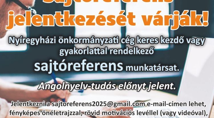 Sajtóreferens jelentkezését várják