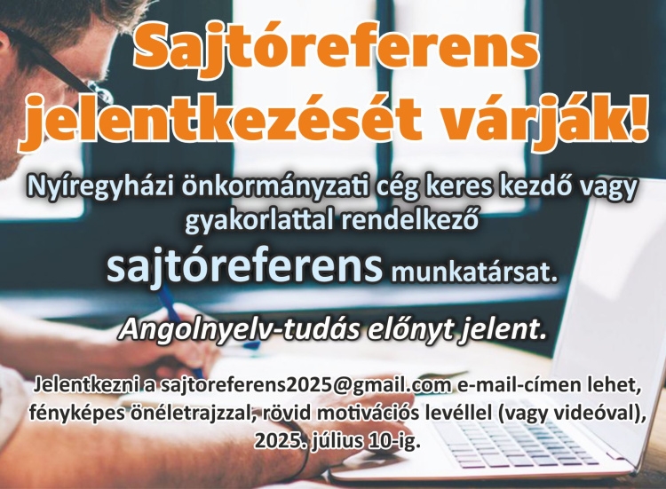 Sajtóreferens jelentkezését várják