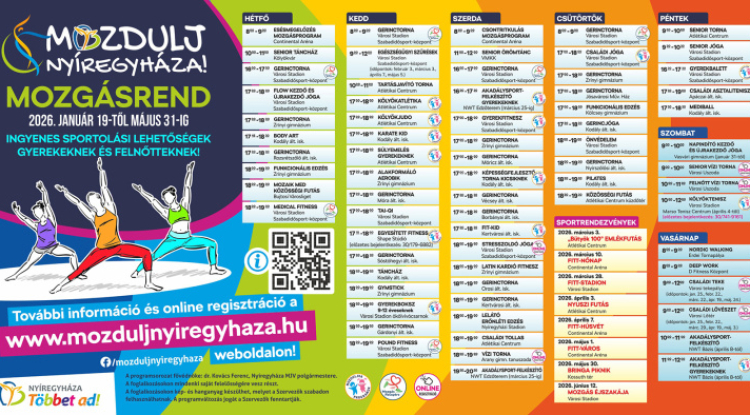 Január 19-én indul a Mozdulj Nyíregyháza – heti 68 ingyenes lehetőség a mozgásra
