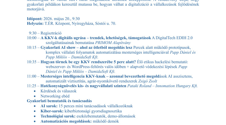 A digitalizáció és az AI kerül fókuszba a nyíregyházi DIGIFESZT szakmai napon