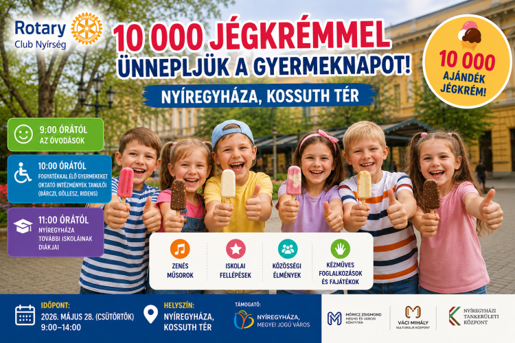 Ajándék a Rotary Club Nyírségtől: tízezer jégkrémmel ünneplik a gyermeknapot Nyíregyházán