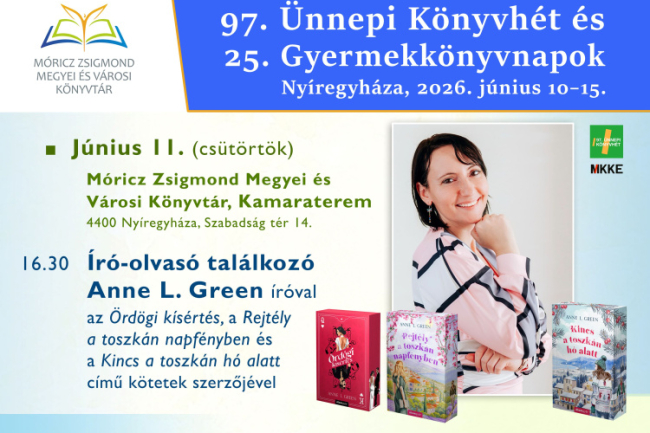 Anne L. Green érkezik Nyíregyházára az Ünnepi Könyvhét programjára