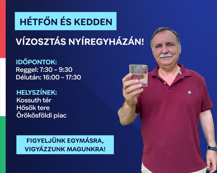 Vizet oszt a TISZA Párt Nyíregyházán a hőségriadó idején