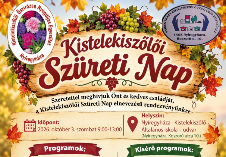 Szüreti hangulat, felvonulás és családi programok – Jön a Kistelekiszőlői Szüreti Nap