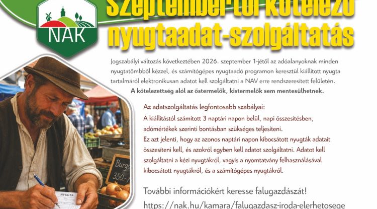 Szeptembertől kötelező a nyugtaadat-szolgáltatás – ingyenes tájékoztatókat tartanak a kistermelőknek